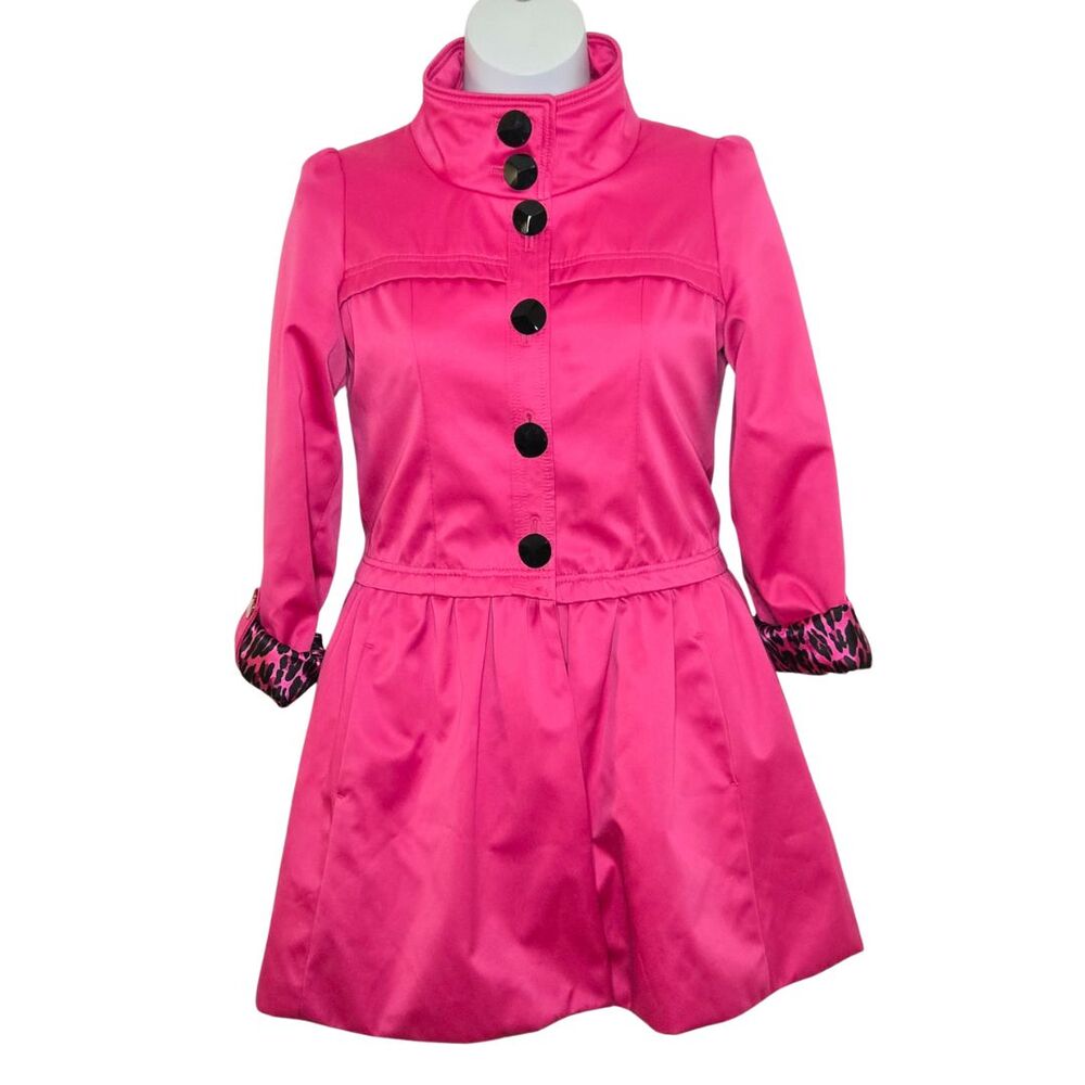 Betsey Johnson Button Down Cheetah Lined Trench Coat Size M